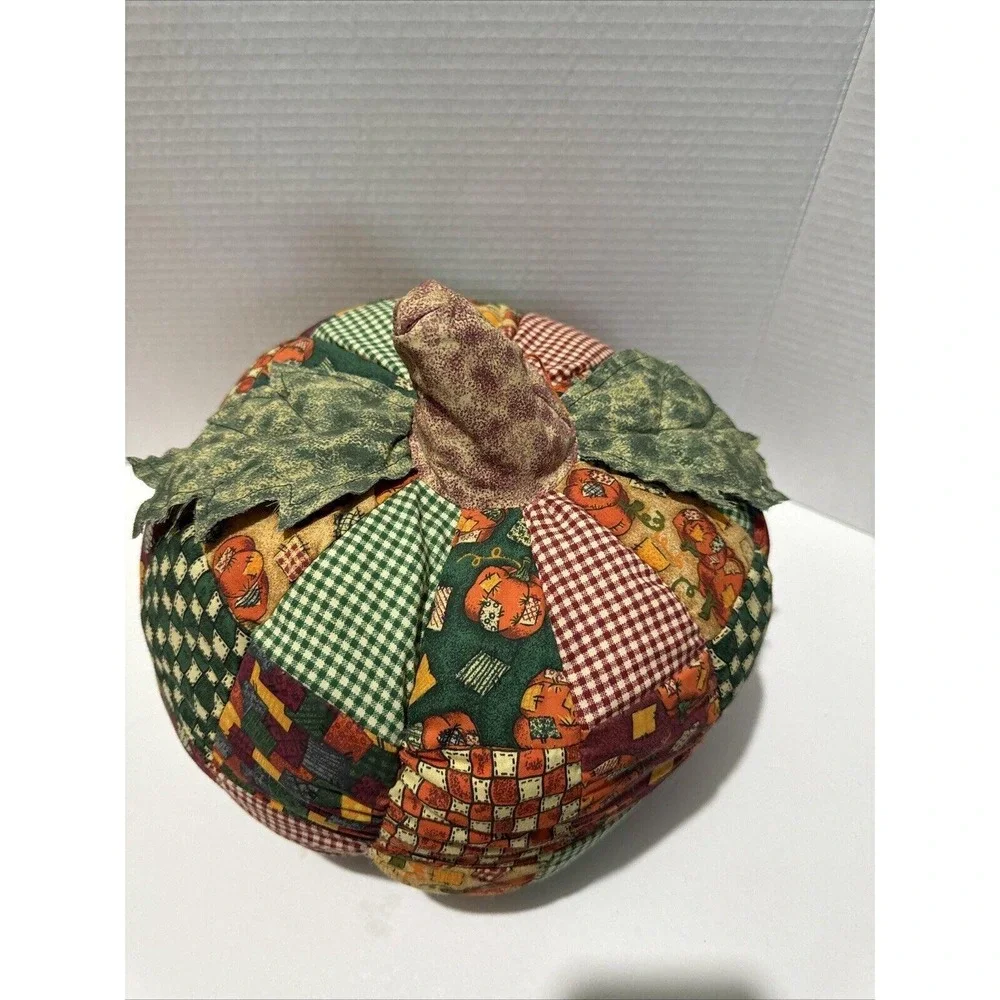 Vintage Handmade Patchwork Fabric Pumpkin Fall Harvest Decor Rustic Farmhouse